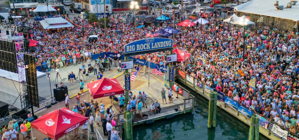 Crowd at Big Rock Landing in Morehead City during the Big Rock Blue Marlin Tournament weigh-in